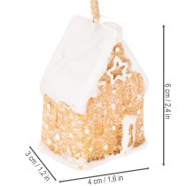 Article Maison en pain d'épice en céramique à suspendre, décoration d'hiver et de Noël, 6 cm, lot de 3