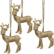 Pendentif de Noël renne déco cerf or 9.5cm 4pcs