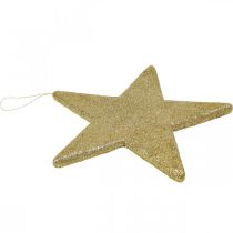 Article Décoration de Noël pendentif étoile paillettes dorées 30cm 2pcs