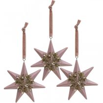 Article Pendentif de Noël déco étoile à suspendre rose 4pcs