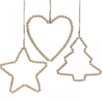 Article Perles décoratives de Noël en bois coeur étoile arbre H16cm 3 pcs