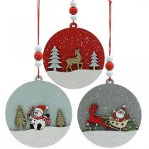 Article Pendentif de Noël rond décoration en bois à suspendre Ø8.5cm 6pcs