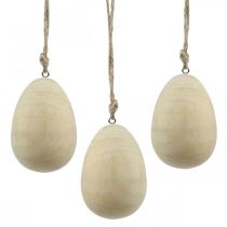 Article Oeufs en bois Oeufs décoratifs Suspendus Oeufs de Pâques naturels Décoration de Pâques H8cm 6 Pcs