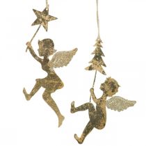 Article Pendentif ange doré, décoration ange de Noël H20/21.5cm 4pcs