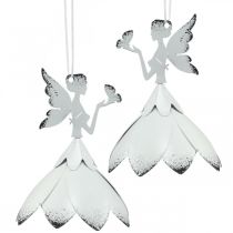 Article Pendentif Elfe Décoration Métal Blanc Ø6cm H9cm 4 Pcs