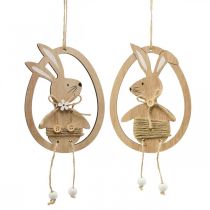 Article Pendentif décoratif en bois décoration de Pâques lapin dans un œuf 9×1,5×23cm 6 pcs