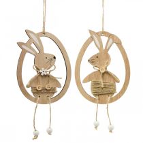 Article Pendentif décoratif en bois décoration de Pâques lapin dans l&#39;oeuf 9×1.5×23cm 6 pièces