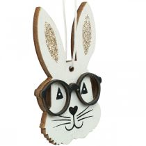 Pendentif en bois lapin avec lunettes carotte paillettes 4×7,5cm 9pcs