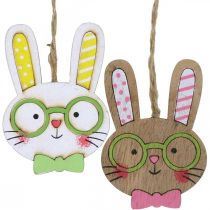 Article Décoration de lapin de Pâques amusante tête de lapin en bois à suspendre 7,5 cm 12 pcs