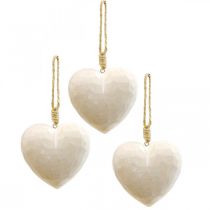 Article Lot de 3 décorations en forme de cœur en bois à suspendre Blanc 12 cm