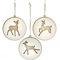 Article Pendentif avec cerf, décoration médaillon, décoration bois, Avent Ø9.5cm 6pcs