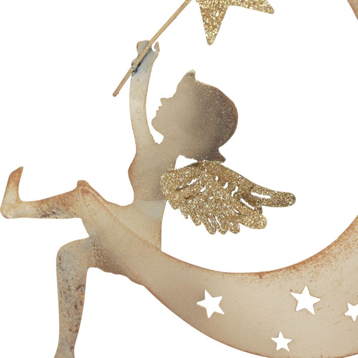 Article Décoration suspendue ange et lune dorés avec étoile – Lot de 2 – 19 cm