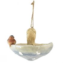 Champignon décoratif avec oiseau déco automne à suspendre Ø15cm H12cm