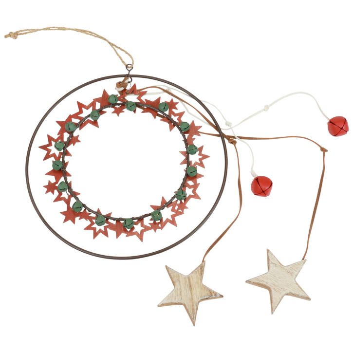 Décoration à suspendre décoration de Noël anneau métal bois vintage Ø19cm