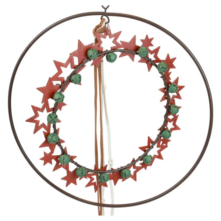Article Décoration de Noël suspendue – Cercle en métal et bois étoilé Ø19cm