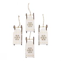 Article Lot de 4 luges décoratives en bois blanc et or 15,5x6,5x4cm
