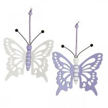 Suspension déco papillons bois violet/blanc 12×11cm 4pcs