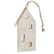 Article Lot de 6 décorations de Noël maisons en feutre beige avec motifs, 15 cm