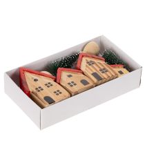 Article Ensemble de maisons décoratives en bois avec toits rouges et sapins, 12 cm, 6 pièces