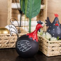 Article Coq décoration Pâques décoration métal poulet noir rouge H13,5cm