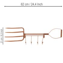 Article Barre à crochets en métal rouillé, fourche à foin décorative, décoration de jardin, 4 crochets, 62 cm
