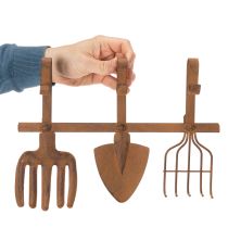 Article Barre à crochets pour outils de jardin, décorations de jardin, râteau, bêche et houe ; porte-manteau en métal rouillé, L33,5 cm