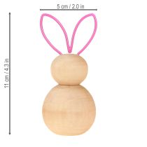 Article Figurine décorative de lapin en bois avec oreilles en fil de fer pour décorations de Pâques modernes, 11 cm, lot de 4