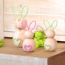 Article Figurine décorative de lapin en bois avec oreilles en fil de fer pour décorations de Pâques modernes, 11 cm, lot de 4