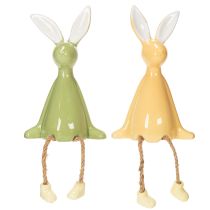 Article Lapin de Pâques décoratif en céramique à poser sur une étagère pour une ambiance joyeuse, 22 cm, lot de 2