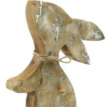 Article Lapin en bois, ressort, lapin de Pâques assis, décoration de Pâques avec motif naturel, blanchi H26cm