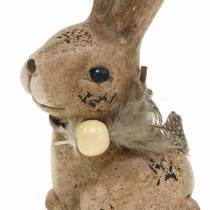 Figurines décoratives lapins avec plume et bois nacré marron assortis 7cm x 4.9cm H 10cm 2pcs