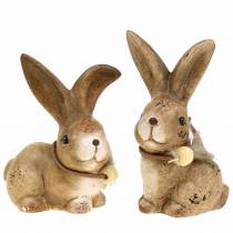 Figurines décoratives lapins avec plume et bois nacré marron assortis 7cm x 4.9cm H 10cm 2pcs