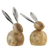 Article Lapin Bois Métal Argent Naturel H10/12.5cm 2pcs