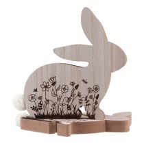 Article Lapin En Bois Assis Motif Fleur Blanc Naturel 24×24cm 2pcs