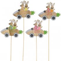Article Bouchon décoratif lapin dans la voiture décoration de Pâques en bois carotte 9×7,5cm 16 pcs