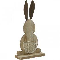 Lapin en bois avec panier lapin de Pâques décoration printanière nature, blanc H36cm