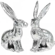 Article Lapin de Pâques Assis Lapin Argenté Figurine Décorative Pâques 13cm 2pcs