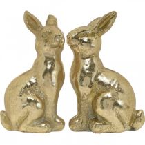 Article Lapin décoratif doré assis, lapin à décorer, paire de lapins de Pâques, H16,5cm 2pcs