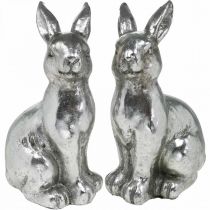 Article Lapin décoratif assis Décoration de Pâques argent vintage H17cm 2 pcs