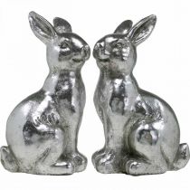 Article Lapin décoratif assis Décoration de Pâques argent vintage H17cm 2 pcs