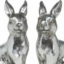 Déco lapin assis décoration de Pâques argent vintage H17cm 2pcs