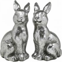 Article Lapin décoratif assis décoration de Pâques argent vintage H13cm 2 pcs