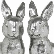 Déco lapin assis décoration de Pâques argent vintage H13cm 2pcs