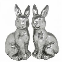 Article Lapin décoratif assis décoration de Pâques argent vintage H13cm 2 pcs