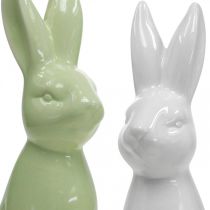 Article Lapin de Pâques en porcelaine assis blanc, crème, vert H18cm 3pcs