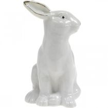 Article Lapin de Pâques blanc-doré, décoration printanière, figurine en céramique blanche, dorée H13cm 2pcs