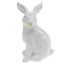 Article Lapin de Pâques blanc-doré, décoration printanière, figurine en céramique blanche, dorée H13cm 2pcs