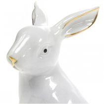 Article Décoration de Pâques en céramique, lapin de Pâques blanc doré, H 7,5 cm, 4 pièces