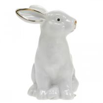 Article Décoration de Pâques en céramique, lapin de Pâques blanc doré, H 7,5 cm, 4 pièces