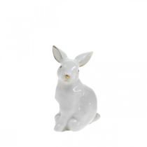 Article Décoration de Pâques en céramique, lapin de Pâques blanc doré, H 7,5 cm, 4 pièces